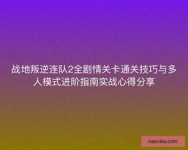 战地叛逆连队2全剧情关卡通关技巧与多人模式进阶指南实战心得分享